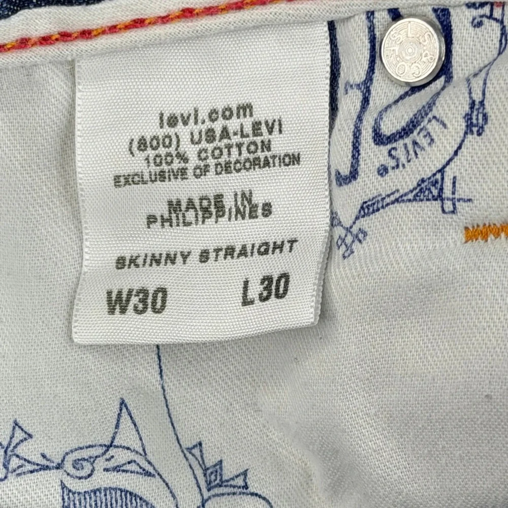 Levis 599 Red Skinny Straight Jeans Mens W30 L30 Medium Wash Blue Denim Low Rise
